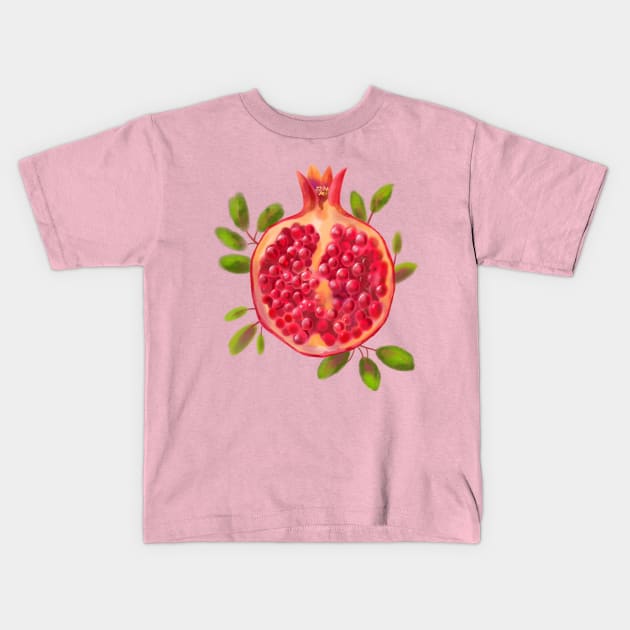 Pomegranate in pastel painting style Kids T-Shirt by meridiem